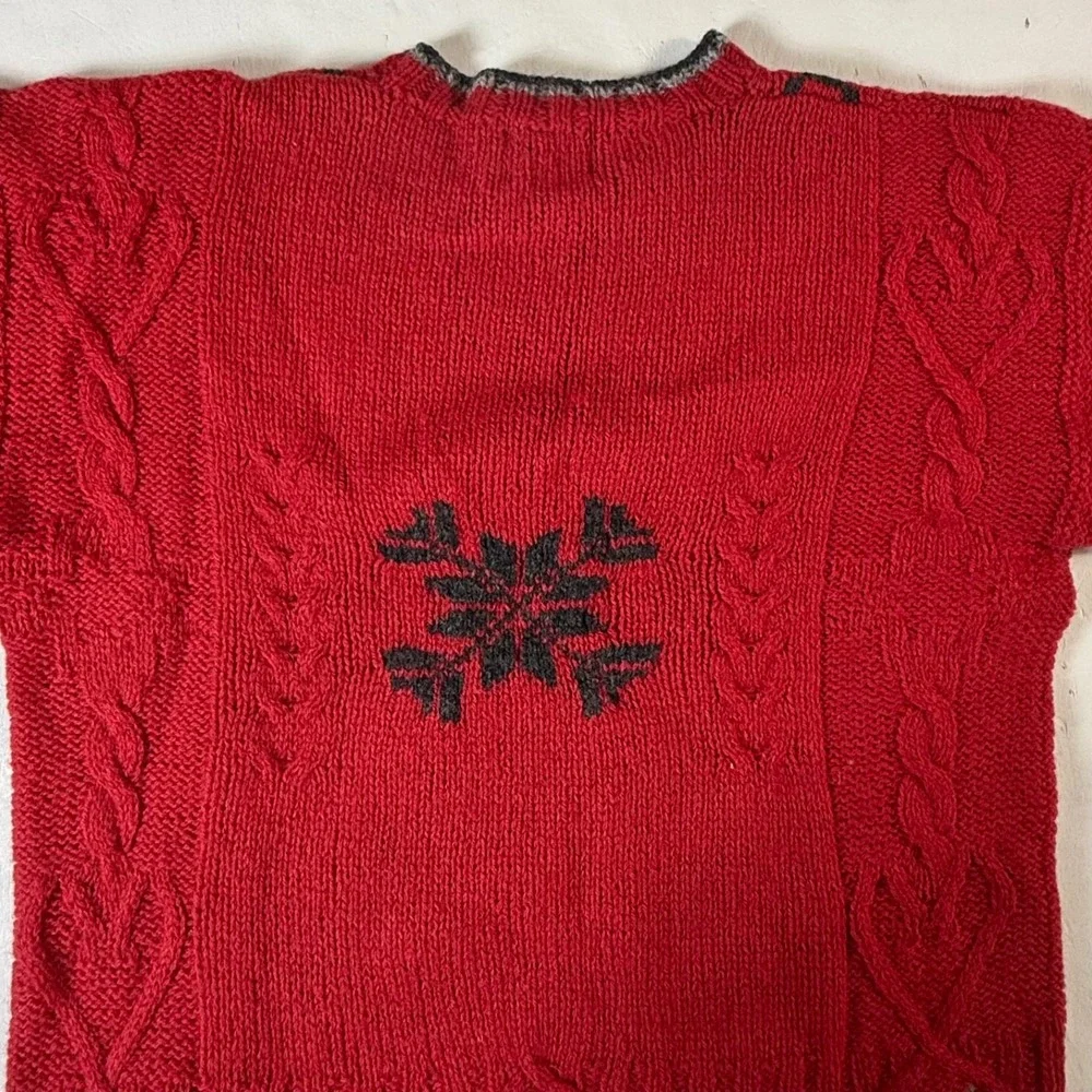 Woolrich Handknit Pure Wool Sweater Medium Ruby Red Excellent Nordic Cable Knit - Picture 3 of 7